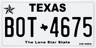 TX license plate BOT4675