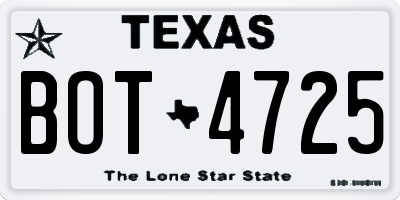 TX license plate BOT4725