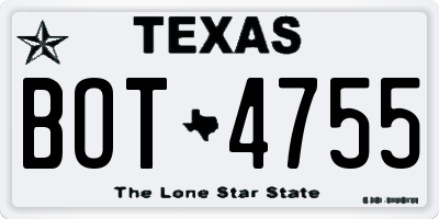 TX license plate BOT4755
