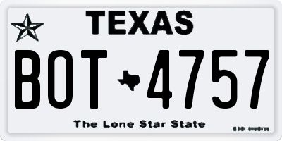 TX license plate BOT4757