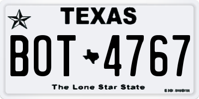 TX license plate BOT4767