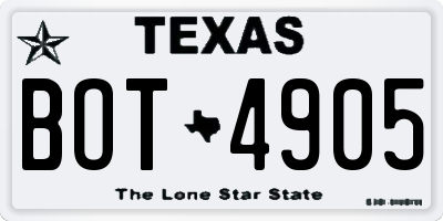 TX license plate BOT4905