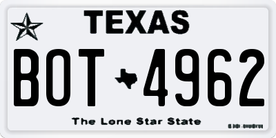 TX license plate BOT4962