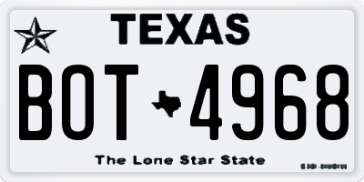 TX license plate BOT4968