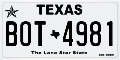 TX license plate BOT4981