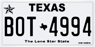 TX license plate BOT4994