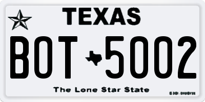 TX license plate BOT5002