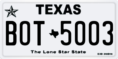 TX license plate BOT5003