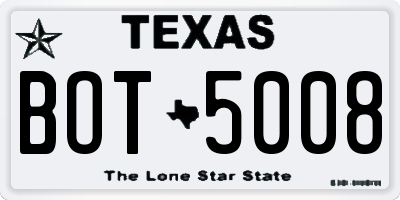 TX license plate BOT5008