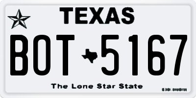 TX license plate BOT5167
