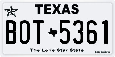 TX license plate BOT5361