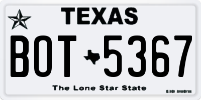 TX license plate BOT5367