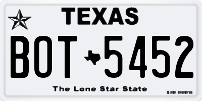 TX license plate BOT5452