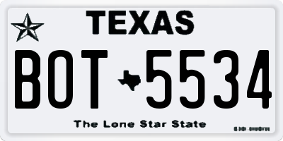 TX license plate BOT5534