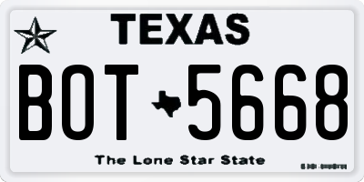 TX license plate BOT5668