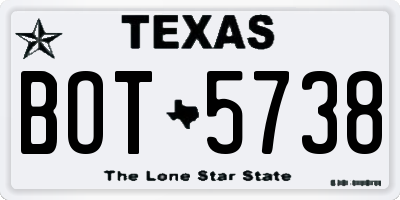 TX license plate BOT5738