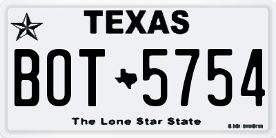 TX license plate BOT5754