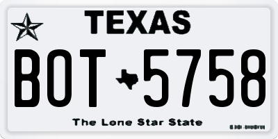 TX license plate BOT5758