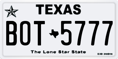 TX license plate BOT5777
