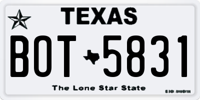 TX license plate BOT5831