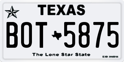 TX license plate BOT5875