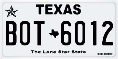 TX license plate BOT6012