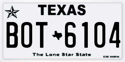 TX license plate BOT6104