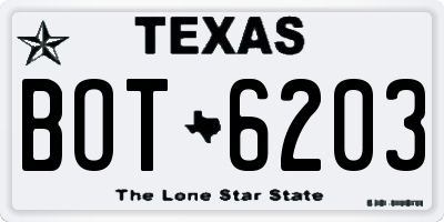 TX license plate BOT6203