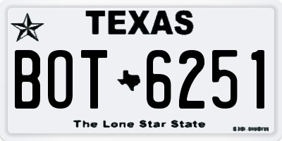 TX license plate BOT6251