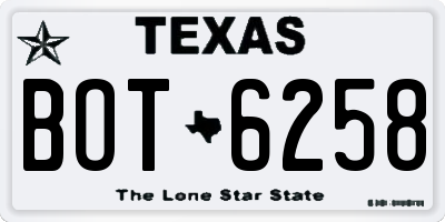 TX license plate BOT6258