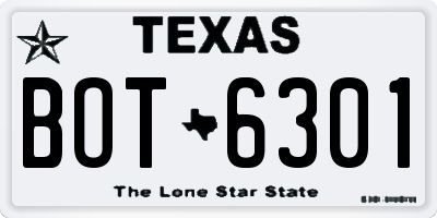 TX license plate BOT6301