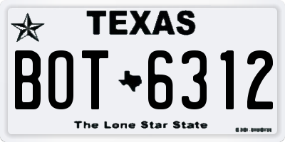 TX license plate BOT6312