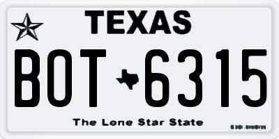 TX license plate BOT6315
