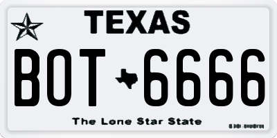 TX license plate BOT6666
