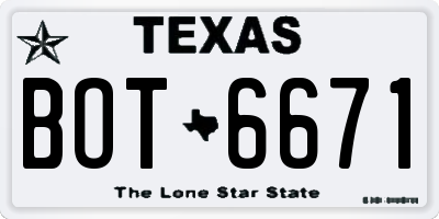 TX license plate BOT6671