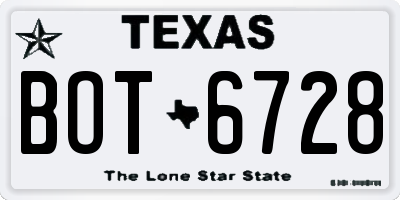 TX license plate BOT6728