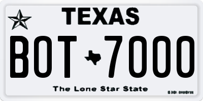 TX license plate BOT7000