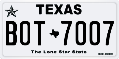 TX license plate BOT7007