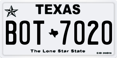 TX license plate BOT7020