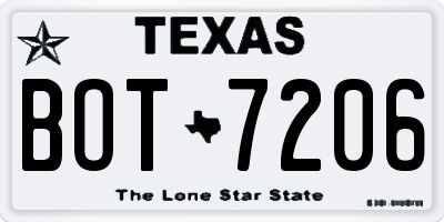 TX license plate BOT7206