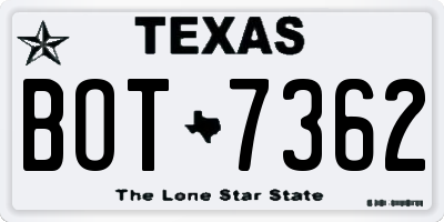 TX license plate BOT7362