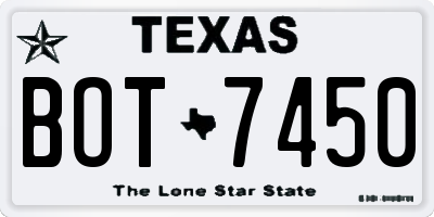 TX license plate BOT7450