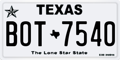 TX license plate BOT7540