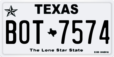 TX license plate BOT7574