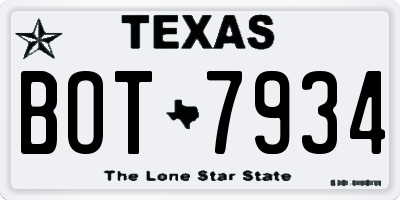 TX license plate BOT7934