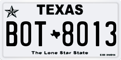 TX license plate BOT8013