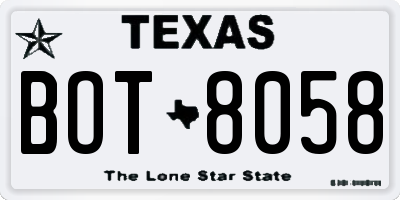 TX license plate BOT8058