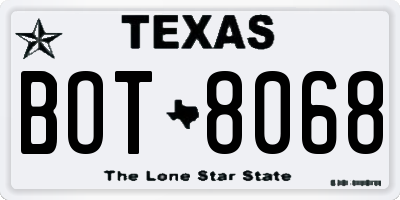 TX license plate BOT8068