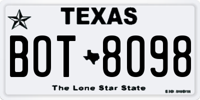 TX license plate BOT8098