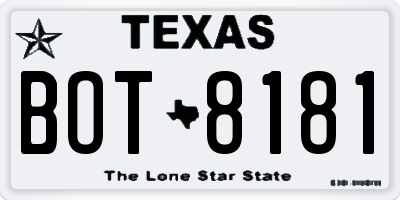 TX license plate BOT8181